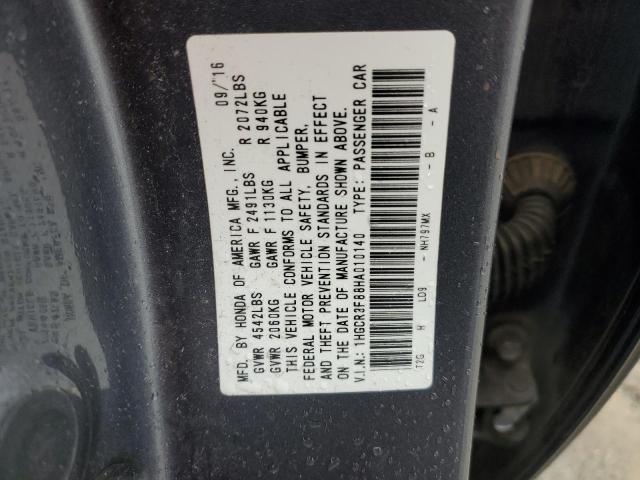 1HGCR3F88HA010140 - 2017 HONDA ACCORD EXL GRAY photo 12