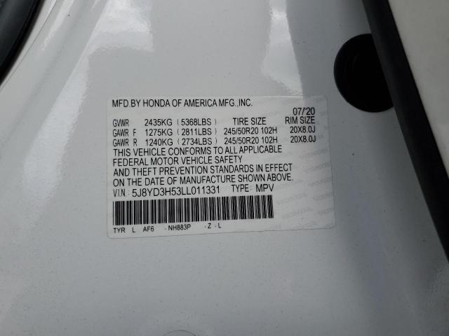 5J8YD3H53LL011331 - 2020 ACURA MDX TECHNOLOGY WHITE photo 14