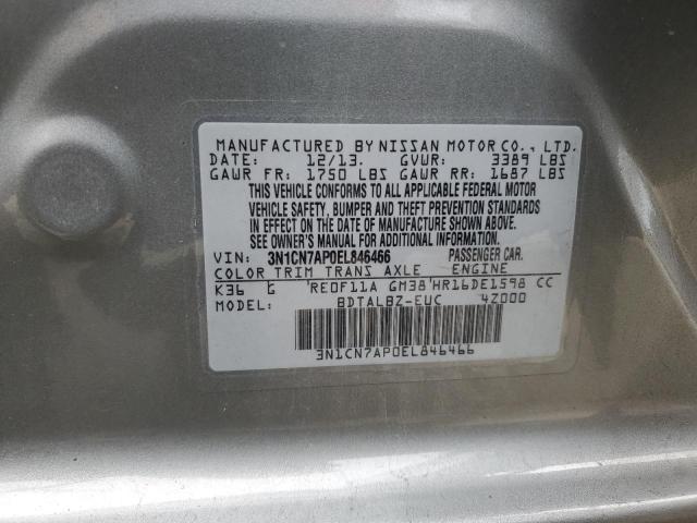 3N1CN7AP0EL846466 - 2014 NISSAN VERSA S GRAY photo 13