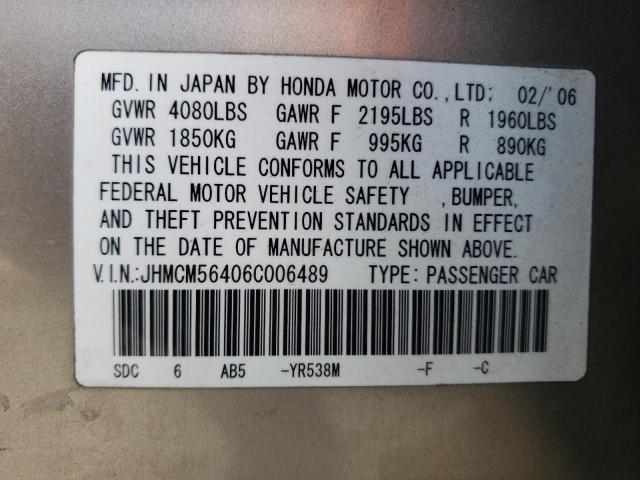 JHMCM56406C006489 - 2006 HONDA ACCORD LX GOLD photo 12