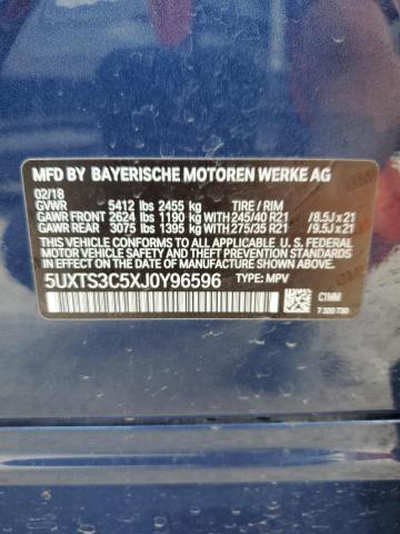 5UXTS3C5XJ0Y96596 - 2018 BMW X3 XDRIVEM40I BLUE photo 13