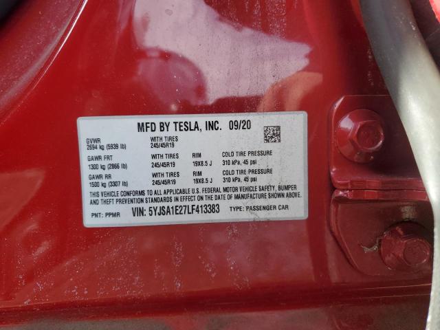 5YJSA1E27LF413383 - 2020 TESLA MODEL S RED photo 12