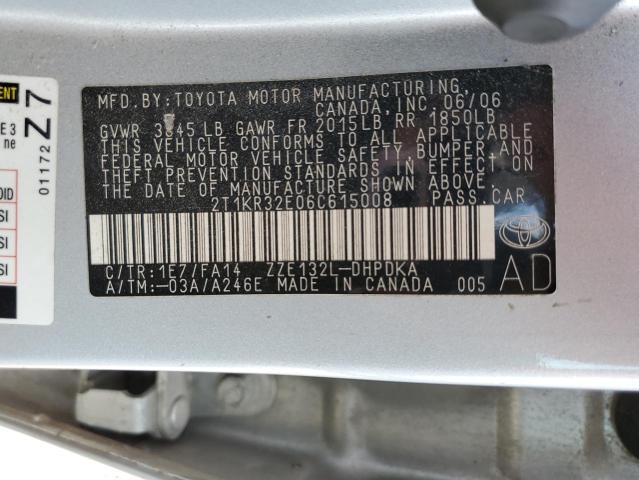 2T1KR32E06C615008 - 2006 TOYOTA COROLLA MA XR SILVER photo 12