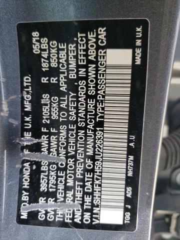 SHHFK7H59JU226391 - 2018 HONDA CIVIC EX GRAY photo 12