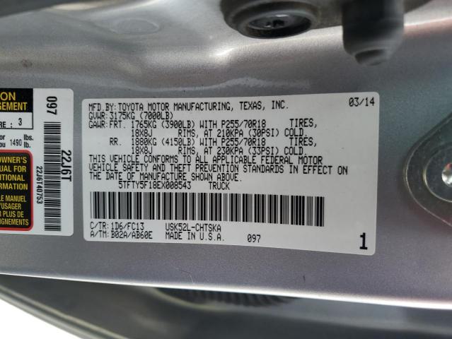 5TFTY5F18EX008543 - 2014 TOYOTA TUNDRA DOUBLE CAB SR/SR5 SILVER photo 12