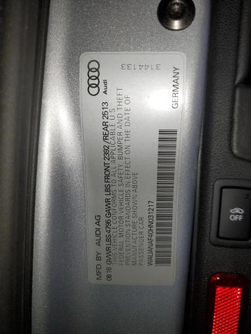 WAUANAF40HN031217 - 2017 AUDI A4 PREMIUM SILVER photo 12