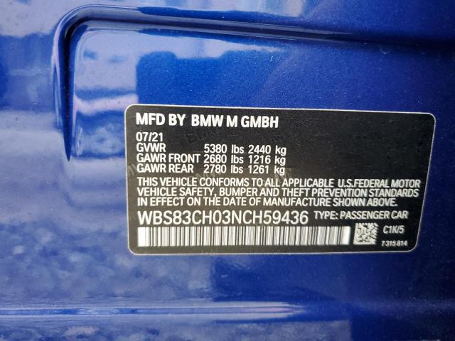 WBS83CH03NCH59436 - 2022 BMW M5 BEIGE photo 12