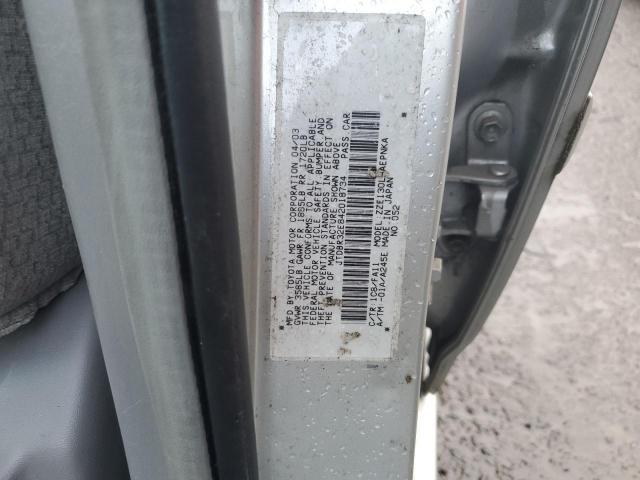 JTDBR32E842018734 - 2004 TOYOTA COROLLA CE SILVER photo 12