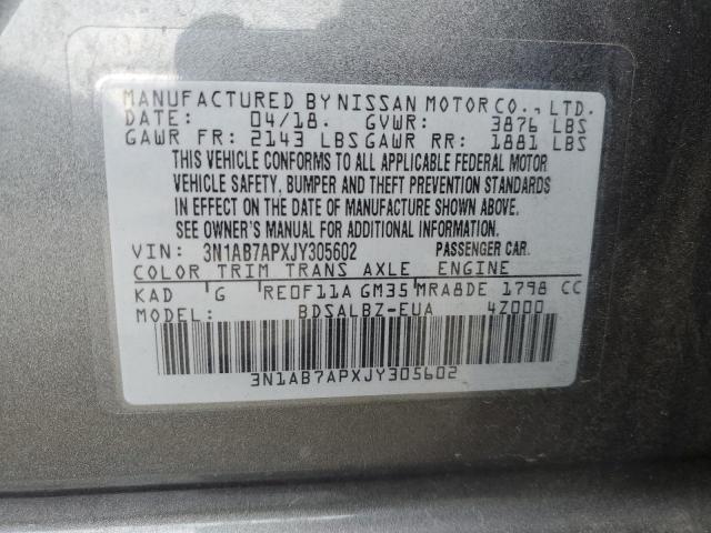 3N1AB7APXJY305602 - 2018 NISSAN SENTRA S GRAY photo 12