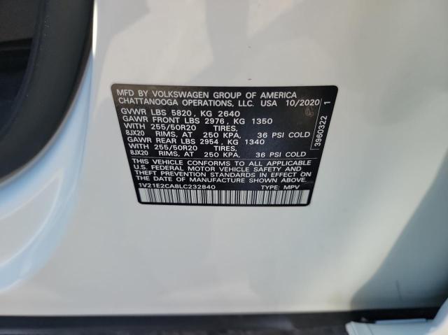 1V21E2CA8LC232840 - 2020 VOLKSWAGEN ATLAS CROS SE Blanco foto 10