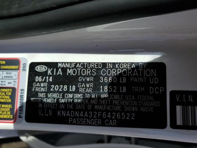 KNADN4A32F6426522 - 2015 KIA RIO EX WHITE photo 12