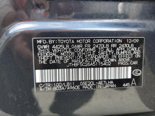 JTHBF5C26A5115402 - 2010 LEXUS IS 250 CHARCOAL photo 13