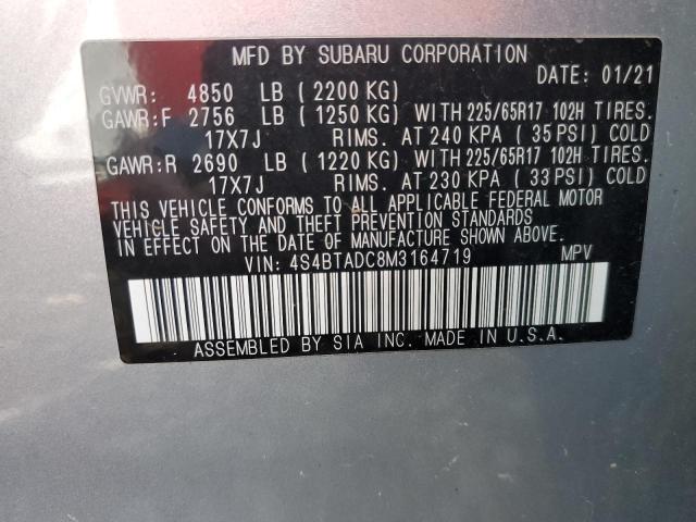 4S4BTADC8M3164719 - 2021 SUBARU OUTBACK PREMIUM SILVER photo 13