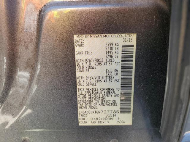 1N6AD0ER1GN727786 - 2016 NISSAN FRONTIER S CHARCOAL photo 12