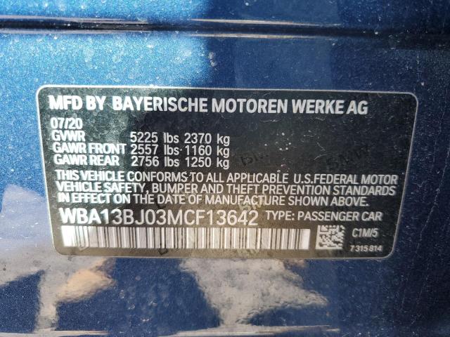 WBA13BJ03MCF13642 - 2021 BMW 530 XI BLUE photo 12