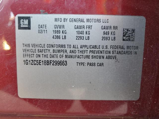 1G1ZC5E18BF299663 - 2011 CHEVROLET MALIBU 1LT RED photo 12