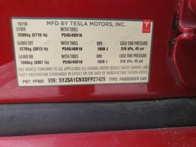 5YJSA1CNXDFP27429 - 2013 TESLA MODEL S 红色 照片 12