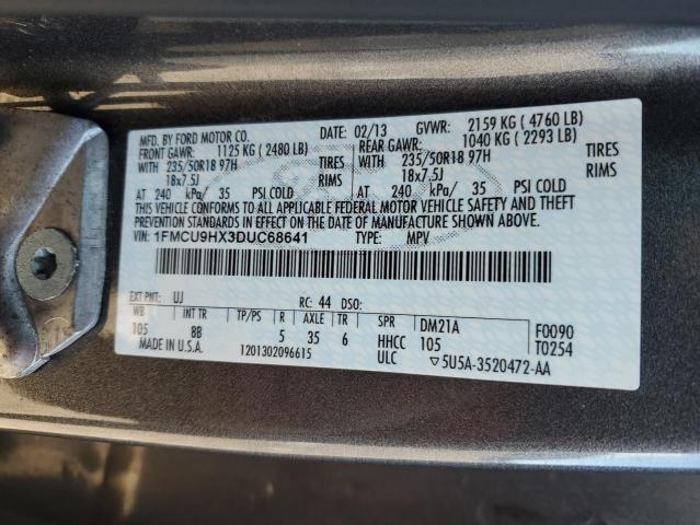 1FMCU9HX3DUC68641 - 2013 FORD ESCAPE SEL GRAY photo 13