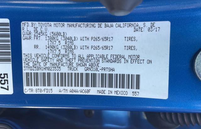 3TMDZ5BN1HM023535 - 2017 TOYOTA TACOMA DOUBLE CAB 蓝色 照片 10