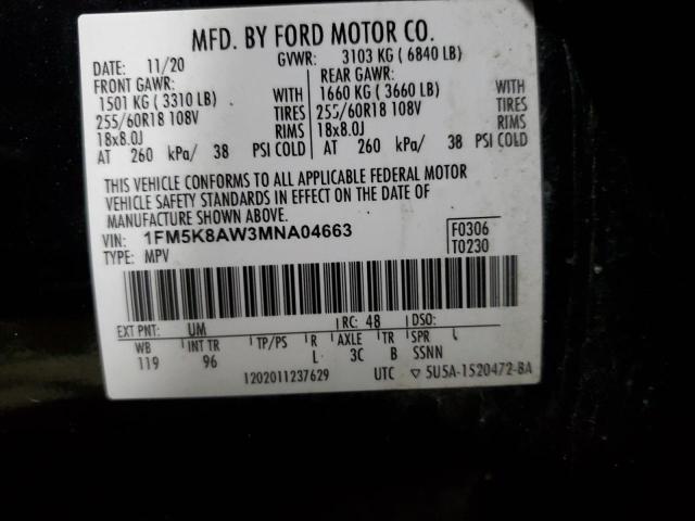 1FM5K8AW3MNA04663 - 2021 FORD EXPLORER POLICE INTERCEPTOR 黑色 照片 14