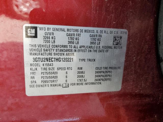 3GTU2NEC7HG120221 - 2017 GMC SIERRA K1500 SLT RED photo 12