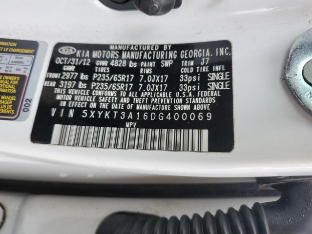 5XYKT3A16DG400069 - 2013 KIA SORENTO LX WHITE photo 12