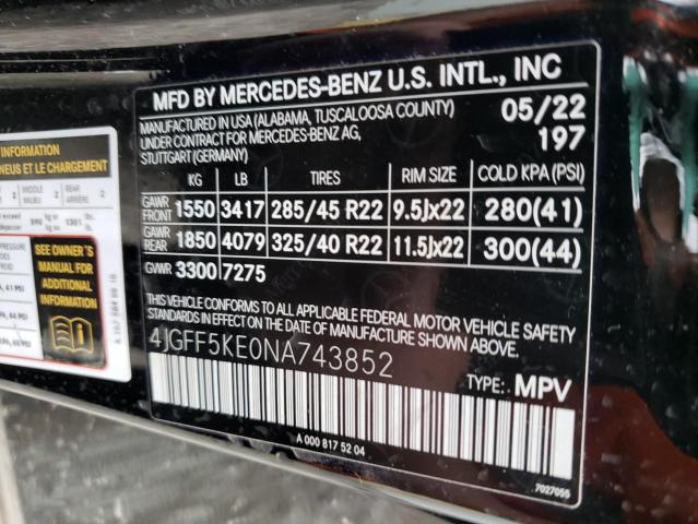 4JGFF5KE0NA743852 - 2022 MERCEDES-BENZ GLS 450 4MATIC BLACK photo 13