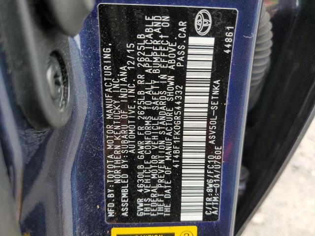 4T4BF1FK0GR544332 - 2016 TOYOTA CAMRY LE BLUE photo 12