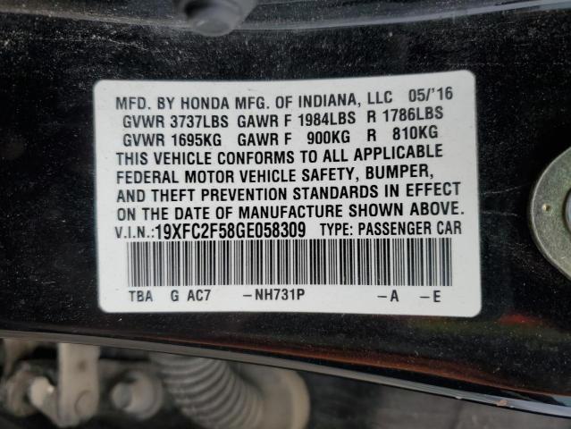 19XFC2F58GE058309 - 2016 HONDA CIVIC LX BLACK photo 12