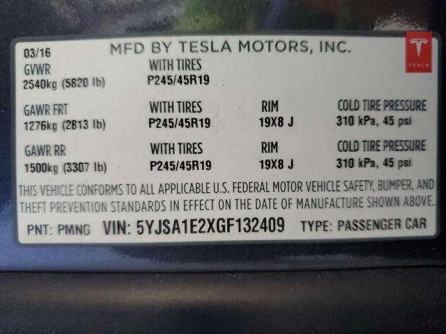 5YJSA1E2XGF132409 - 2016 TESLA MODEL S GRAY photo 12