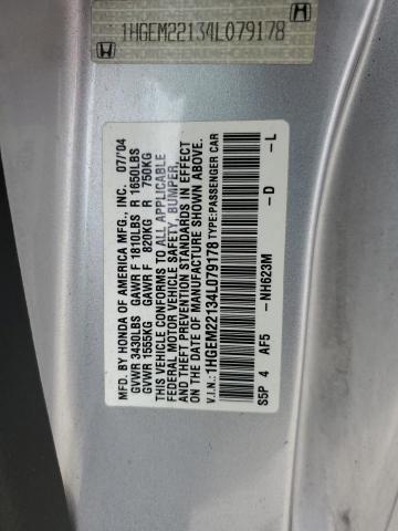 1HGEM22134L079178 - 2004 HONDA CIVIC DX VP Gümüş foto 12