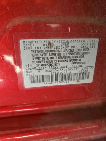 3N1AB7AP7HY312775 - 2017 NISSAN SENTRA S RED photo 12