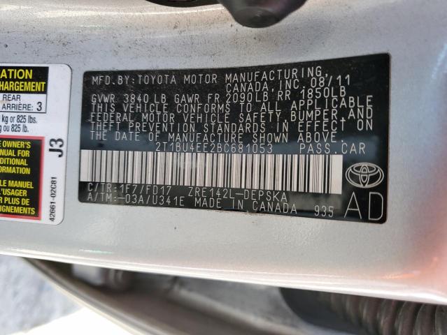 2T1BU4EE2BC681053 - 2011 TOYOTA COROLLA L BASE SILVER photo 13