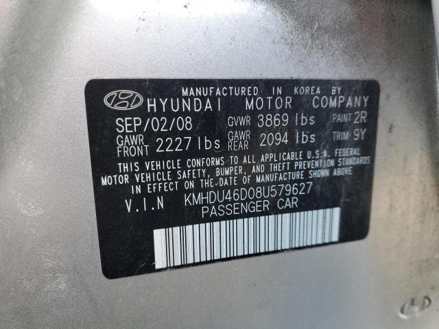 KMHDU46D08U579627 - 2008 HYUNDAI ELANTRA GLS SILVER photo 13