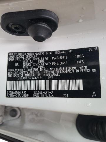 5TDJKRFH4GS268461 - 2016 TOYOTA HIGHLANDER XLE 白色 照片 13