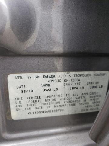 KL1TD5DEXAB109728 - 2010 CHEVROLET AVEO LS 灰色 照片 12