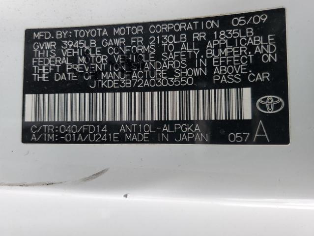 JTKDE3B72A0303550 - 2010 TOYOTA SCION TC თეთრი ფოტო 12