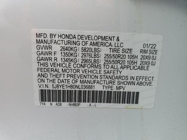 5J8YE1H80NL036881 - 2022 ACURA MDX ADVANCE WHITE photo 13