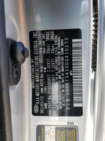 5XYKT3A10DG410273 - 2013 KIA SORENTO LX SILVER photo 12