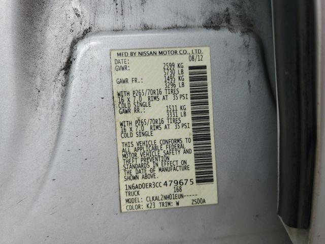 1N6AD0ER3CC479675 - 2012 NISSAN FRONTIER S GRAY photo 12