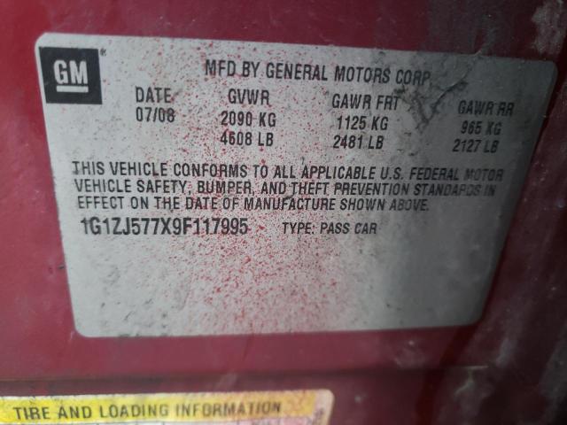 1G1ZJ577X9F117995 - 2009 CHEVROLET MALIBU 2LT MAROON photo 12