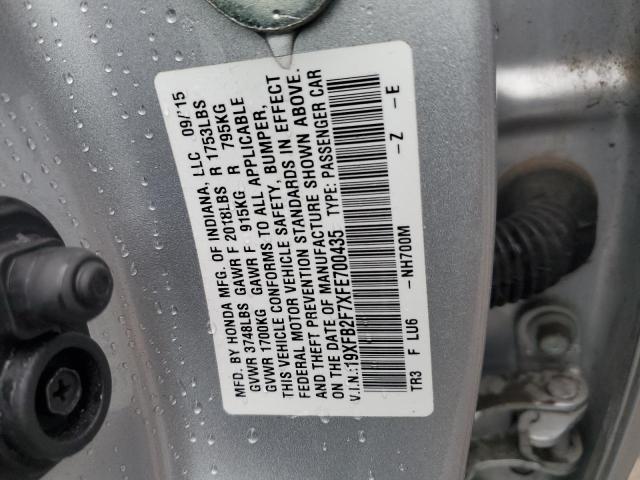 19XFB2F7XFE700435 - 2015 HONDA CIVIC SE SILVER photo 12