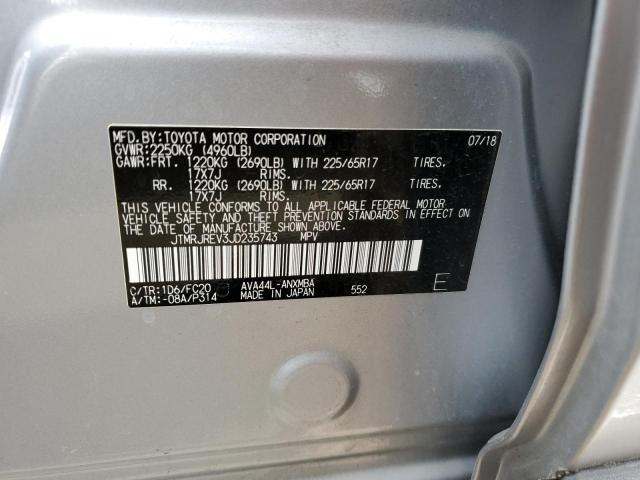 JTMRJREV3JD235743 - 2018 TOYOTA RAV4 HV LE SILVER photo 12