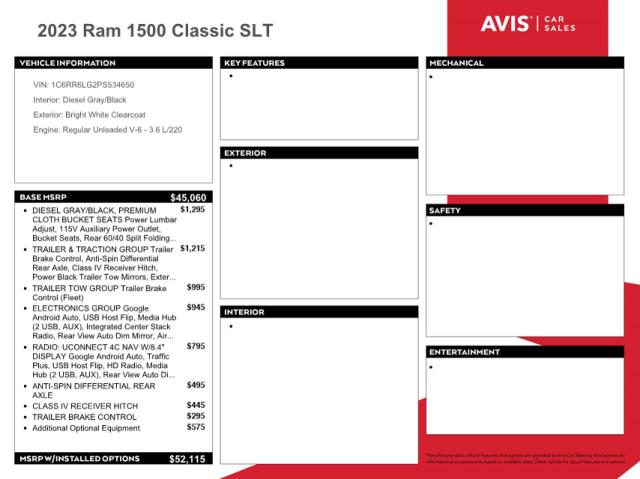 1C6RR6LG2PS534650 - 2023 RAM 1500 CLASS SLT WHITE photo 12