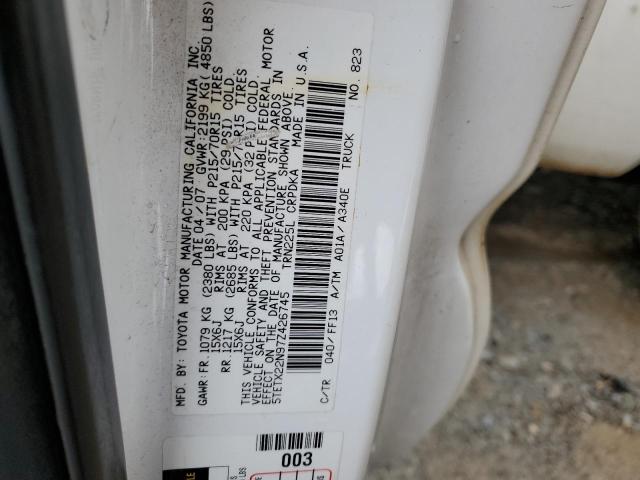 5TETX22N97Z426745 - 2007 TOYOTA TACOMA ACCESS CAB თეთრი ფოტო 13