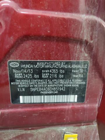 5NPEB4AC6EH851942 - 2014 HYUNDAI SONATA GLS RED photo 13