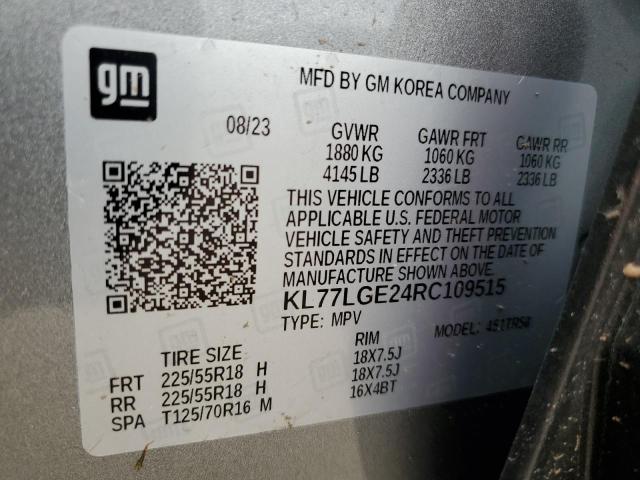 KL77LGE24RC109515 - 2024 CHEVROLET TRAX 1RS GRAY photo 13