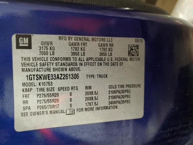 1GTSKWE33AZ261306 - 2010 GMC SIERRA K1500 SLT BLUE photo 12