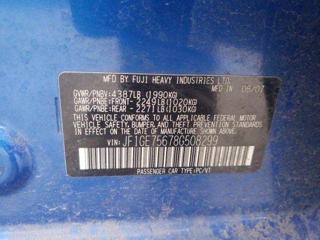 JF1GE75678G508299 - 2008 SUBARU IMPREZA WRX PREMIUM BLUE photo 12