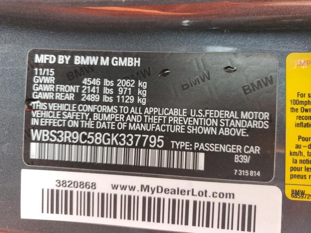 WBS3R9C58GK337795 - 2016 BMW M4 GRAY photo 12